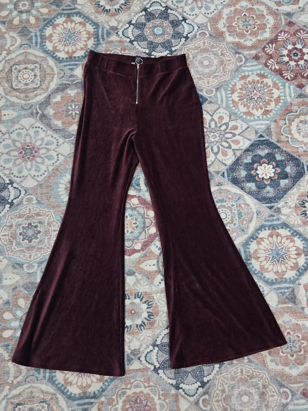 Forever 21 Burgundy Velvet Ribbed Whimsigoth Y2K Grunge Flare Pants